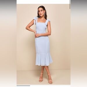 Lulus dress

Bimini Periwinkle Blue Swiss Dot Tie-Strap Midi Dress